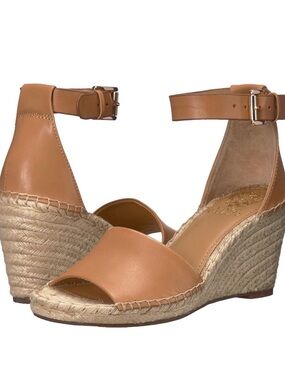 Vince Camuto Tan Leather Espadrille Ankle-Strap Wedges